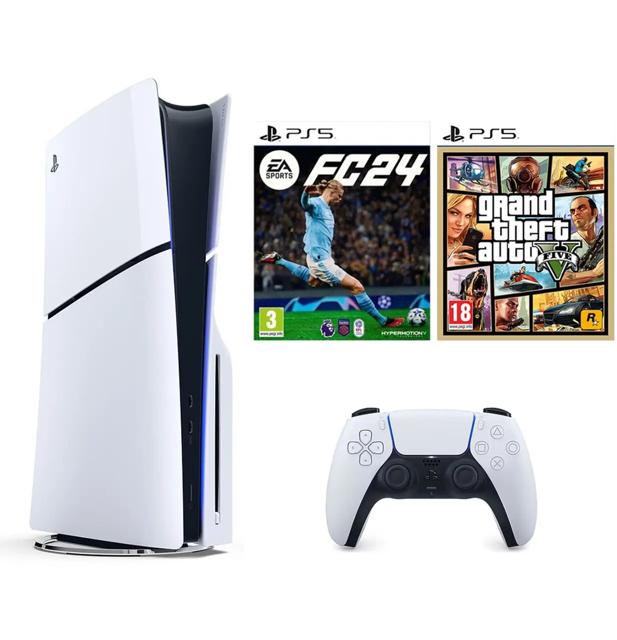 Sony Playstation 5 Slim CD Edition + Ps5 Fifa Fc 24 + Gta 5 Sony Playstation 5 Slim CD Edition + Ps5 Fifa Fc 24 + Gta 5